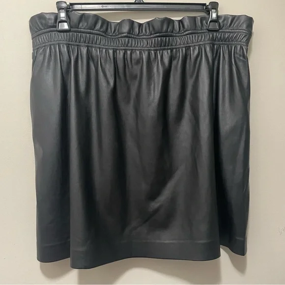 Express Faux Leather Mini Skater Skirt – Drawstring Waist, Side Pockets - Picture 5 of 9
